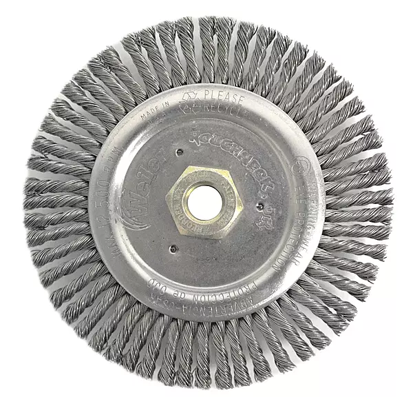 Weiler 804-79805 Dually Stringer Bead Knot Wire Wheel, 6" Diameter x 3/16" Width, 5/8-11 UNC, 0.02" Carbon Steel