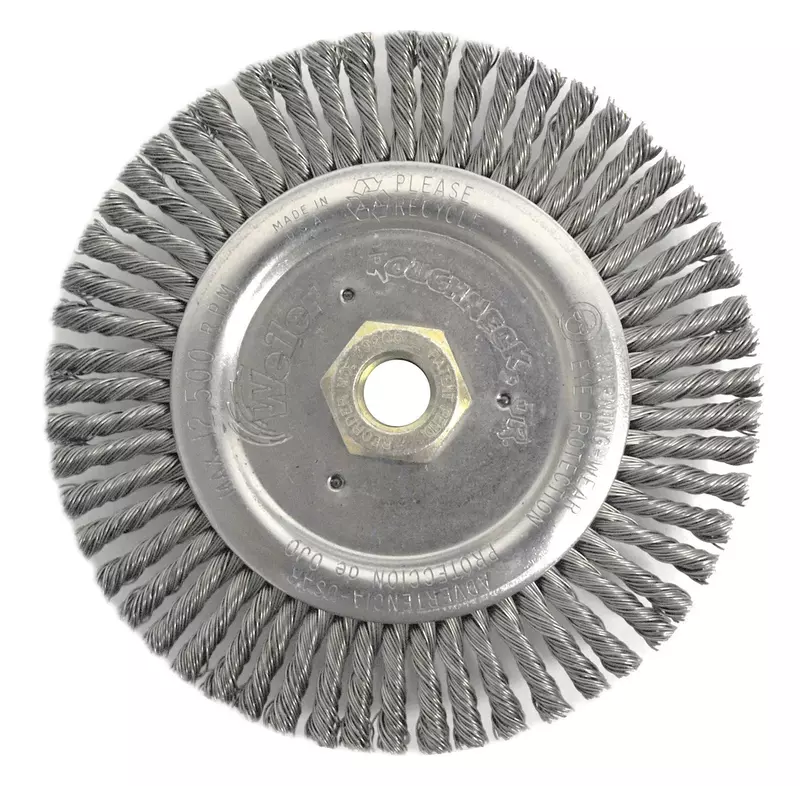 Weiler 804-79805 Dually Stringer Bead Knot Wire Wheel, 6" Diameter x 3/16" Width, 5/8-11 UNC, 0.02" Carbon Steel