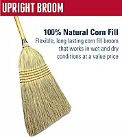 Weiler 44008 Corn Fiber Heavy-Duty Wire Banded Warehouse Broom with Wood Handle, 1-1/2" Head Width, 57" Overall Length, Tan