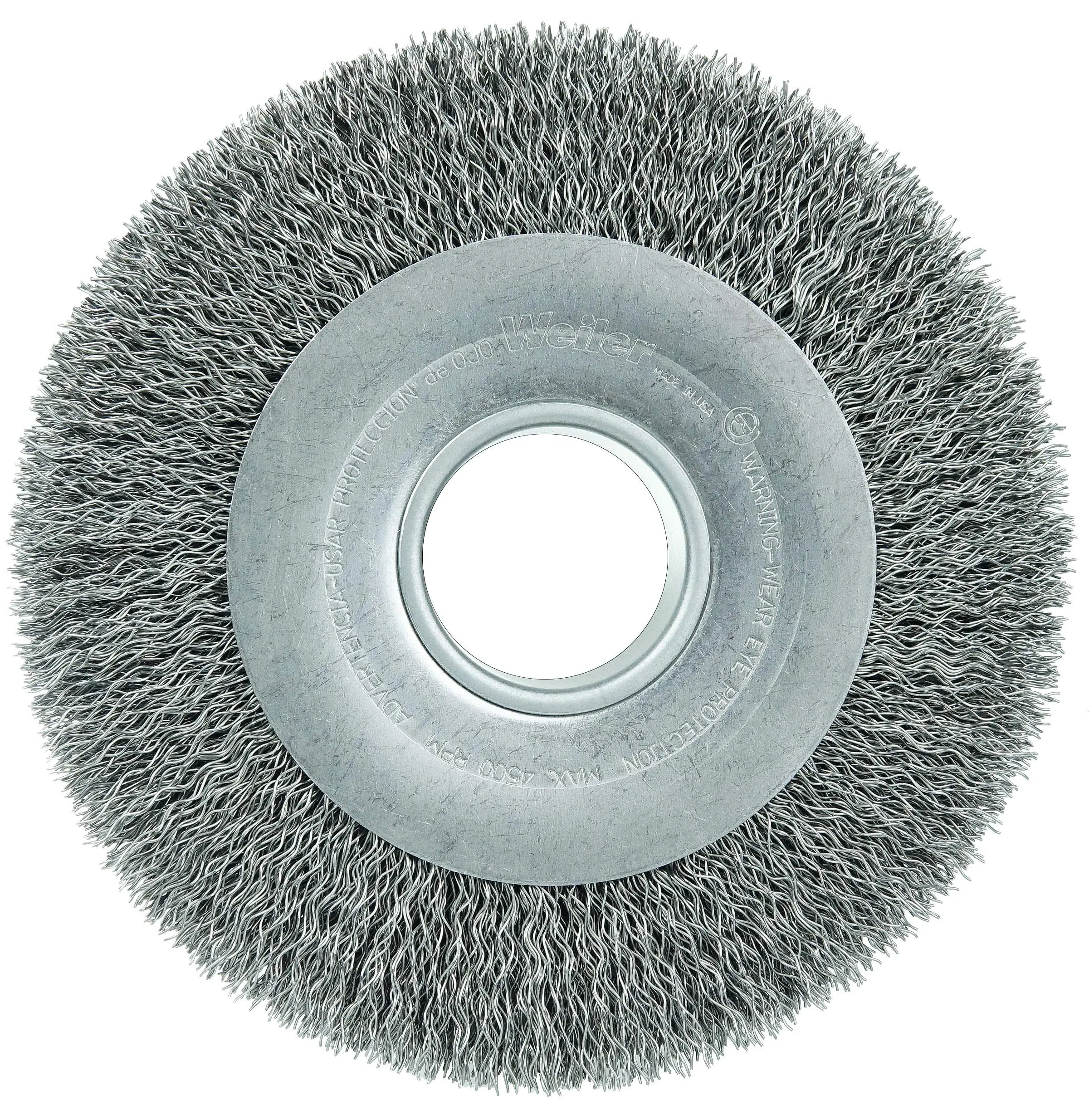 Weiler 03160 8" Wide Face Crimped Wire Wheel, .020" Steel Fill, 2" Arbor Hole, Made in The USA 0.02 Wire Size Steel