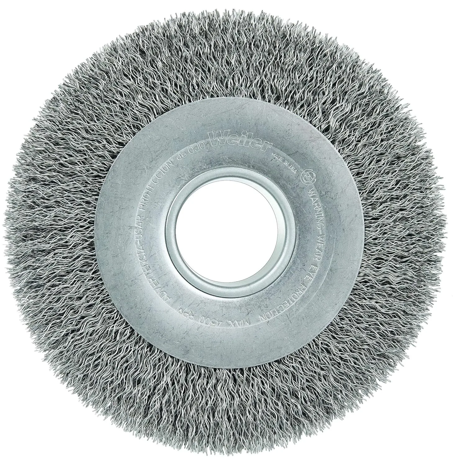 Weiler 03160 8" Wide Face Crimped Wire Wheel, .020" Steel Fill, 2" Arbor Hole, Made in The USA 0.02 Wire Size Steel