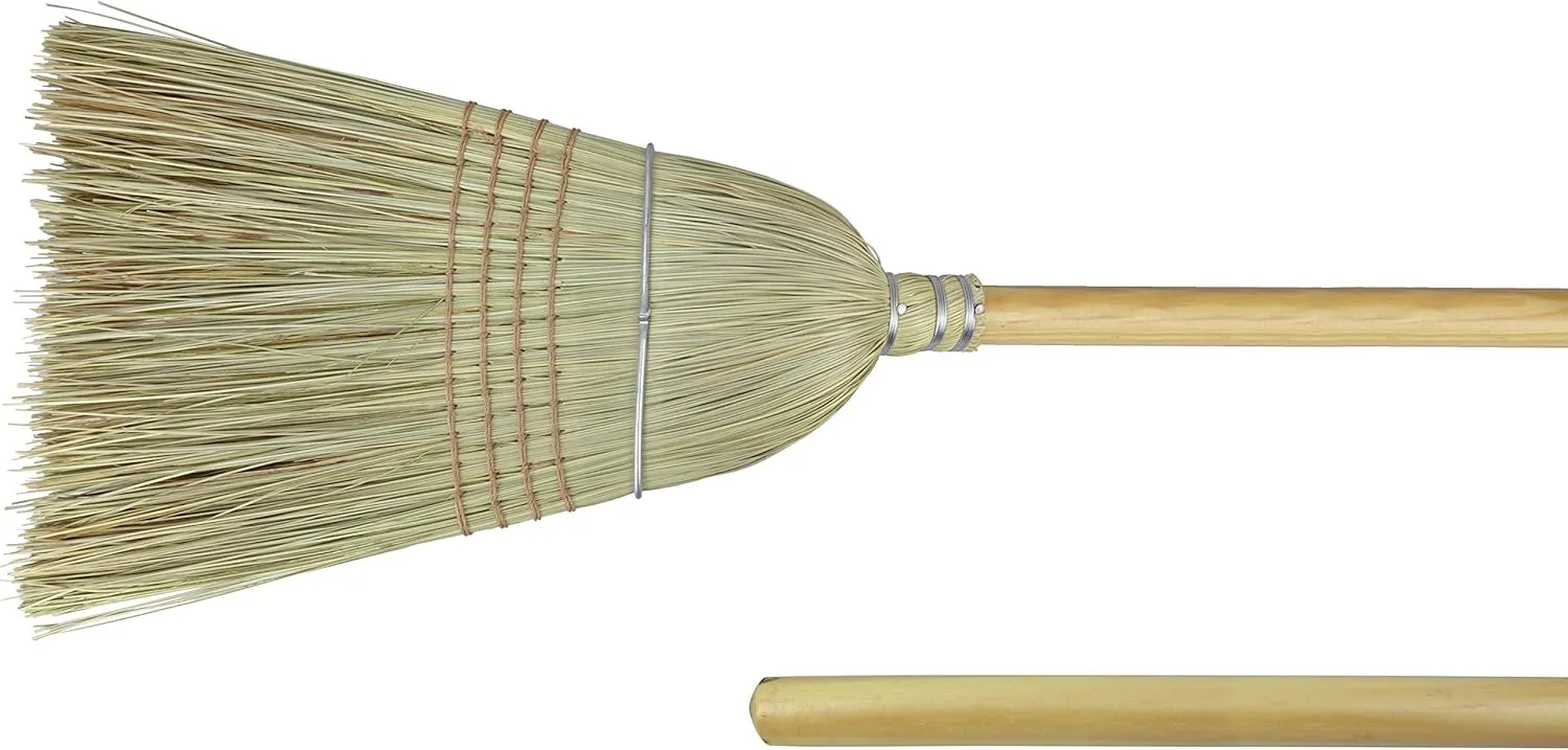 Weiler 44008 Corn Fiber Heavy-Duty Wire Banded Warehouse Broom with Wood Handle, 1-1/2" Head Width, 57" Overall Length, Tan