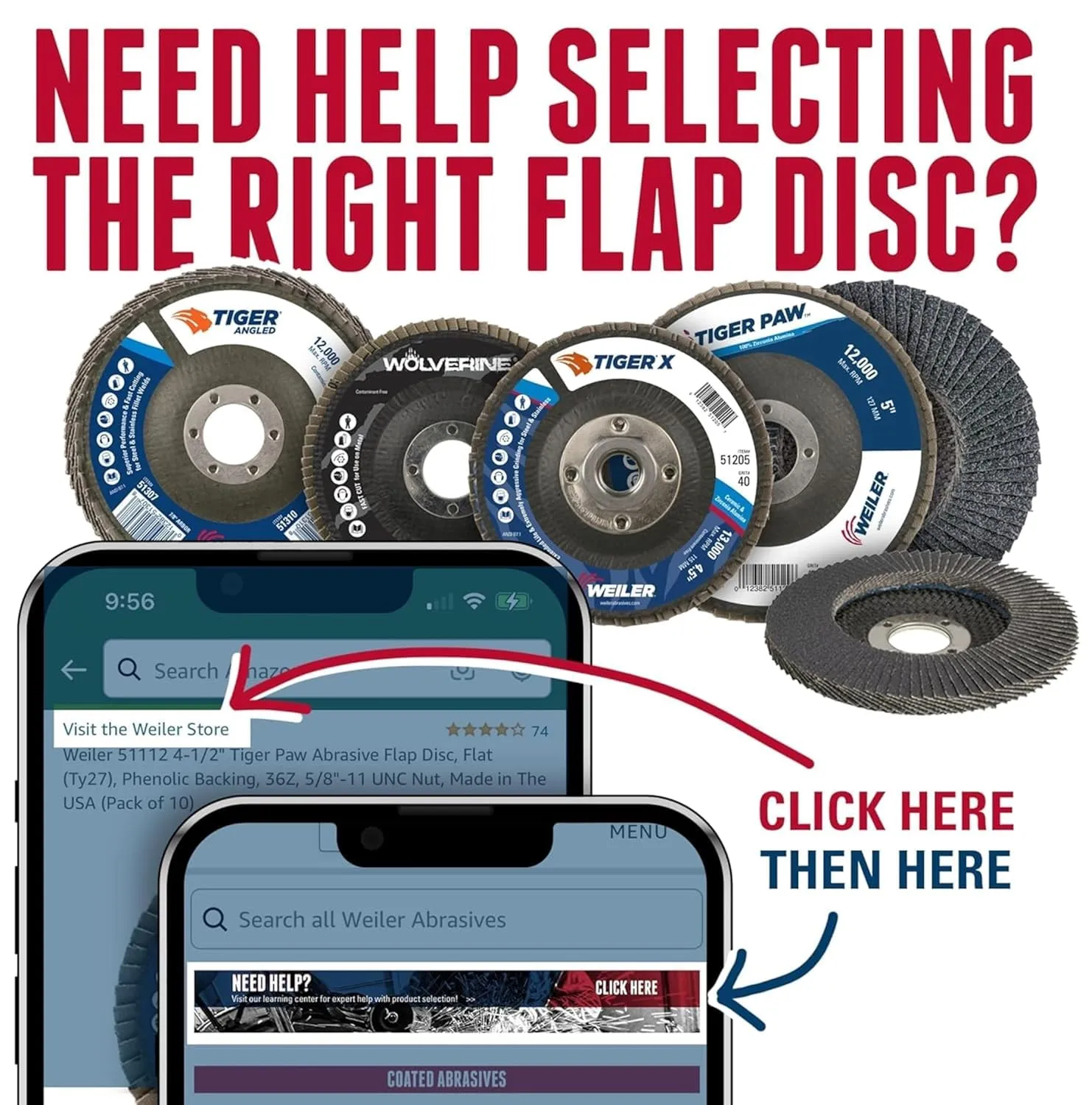 WEILER BobCat Zirconia Alumina Flap Discs, Plastic Backing, for Die Grinders