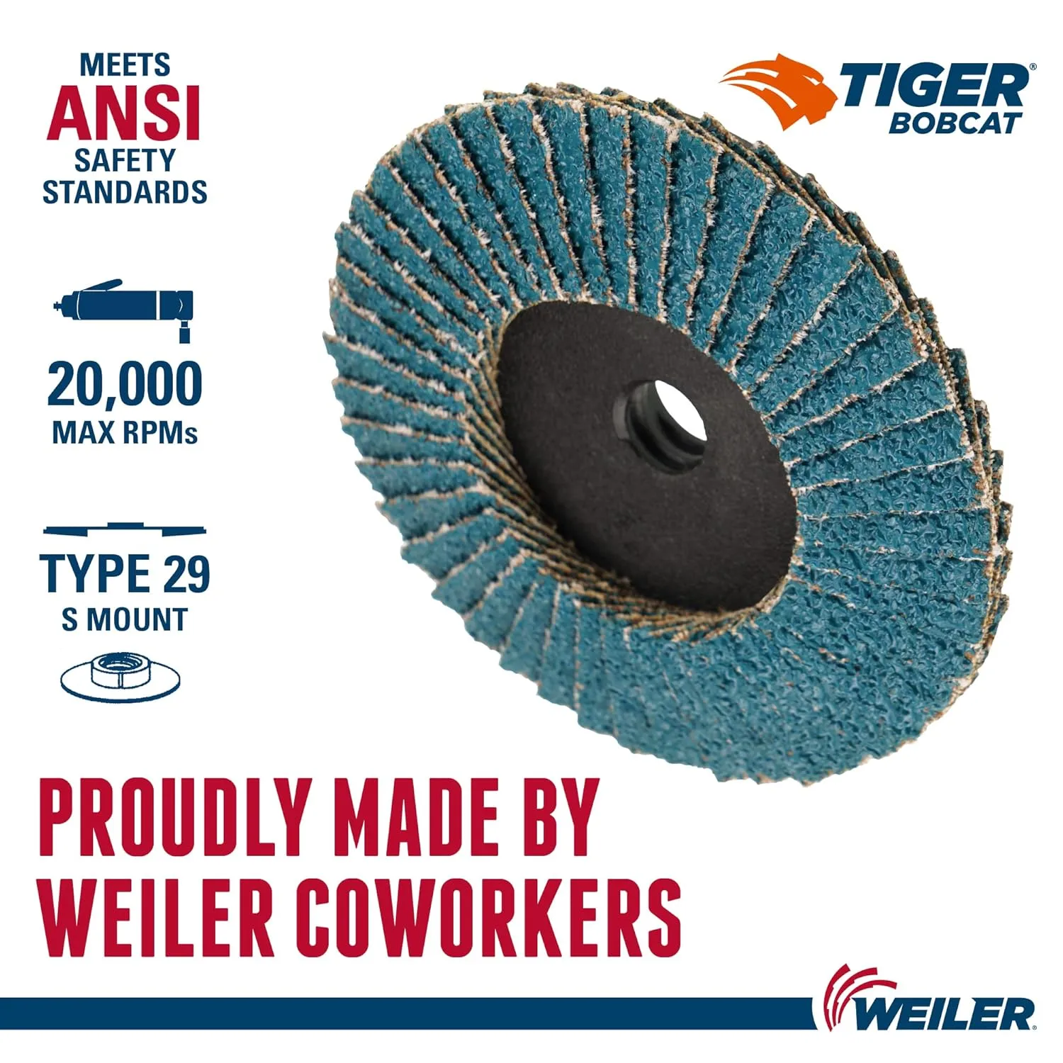 WEILER BobCat Zirconia Alumina Flap Discs, Plastic Backing, for Die Grinders