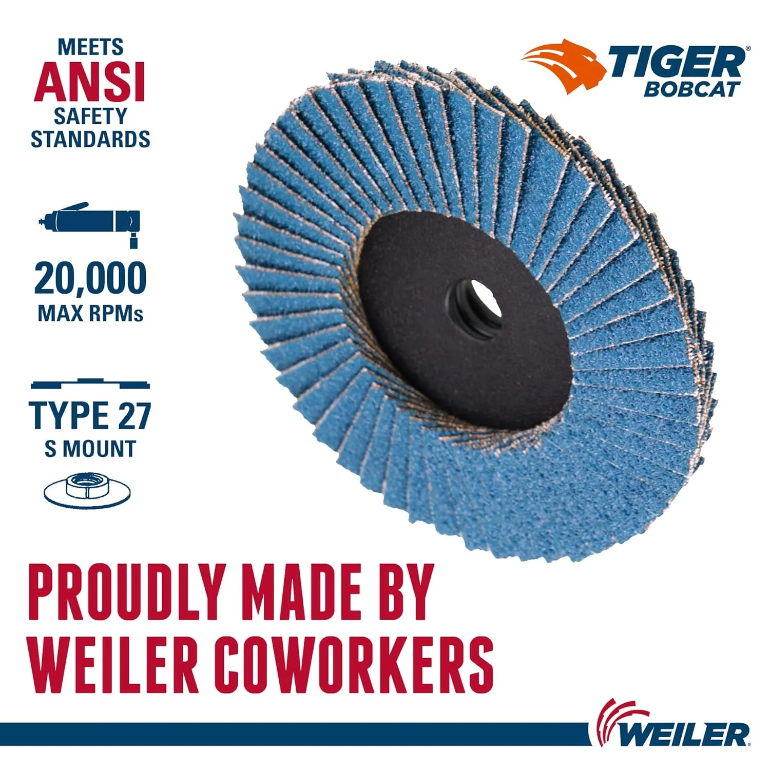 WEILER BobCat Zirconia Alumina Flap Discs, Plastic Backing, for Die Grinders