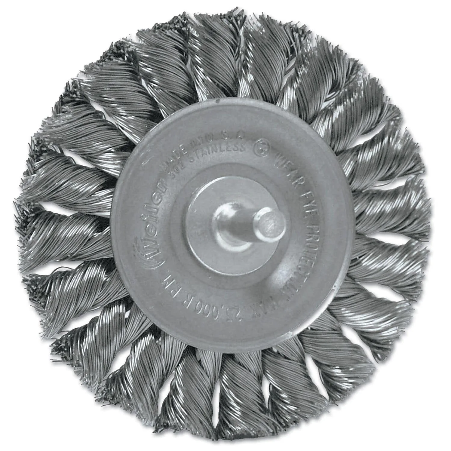 Weiler 804-17684 Dualife Stem Mounted Standard Twist Knot Wire Wheel, 3 1/4" Diameter x 3/8" Width, 0.014" Stainless Steel