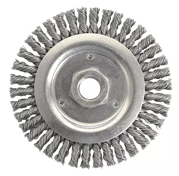 Weiler 804-79801 Dually Stringer Bead Knot Wire Wheel, 4 1/2" Diameter x 3/16" Width, 5/8-11 UNC, 0.02" Carbon Steel