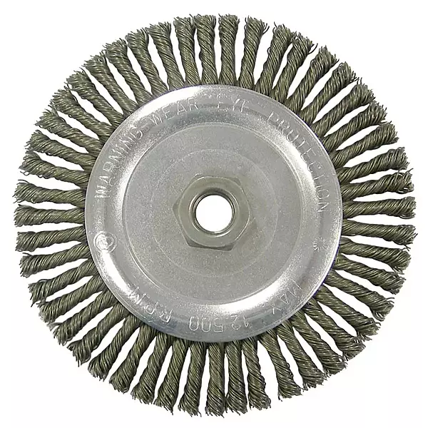 Weiler Stainless Steel Wheel Brush 0.02 in Bristle Diameter - Arbor Attachment - 5 in Outside Diameter