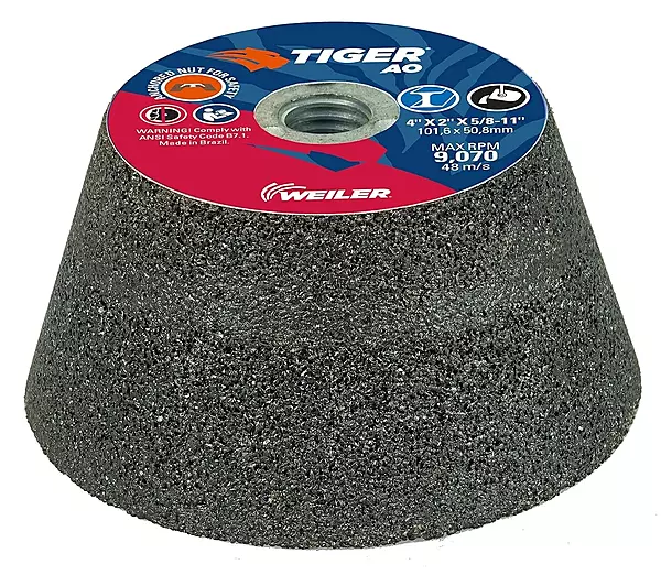 Weiler 68350 TIGER AO Type 11 Flaring Cup Wheel, A16-Q, 4/3 x 2 x 5/8-11, Rim 1", Back 3/4", (Pack of 5)