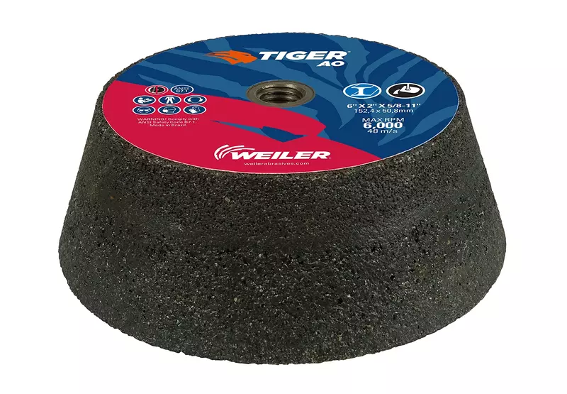 Weiler 68356 Tiger AO Type 11 Flaring Cup Wheel, A16-Q, 6/4-3/4 x 2 x 5/8-11, Rim 1", Back 3/4", (Pack of 5)