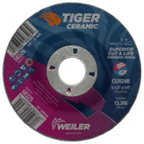 Weiler 58326 4.5 X 1/4 X 5/8-11 CER T27 Tiger Ceramic Grinding Wheels