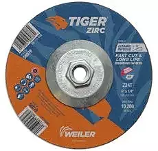 Weiler TIGER Zirc Standard (Type 27) Zirconium Grinding Wheel - 24 Grit - 6 in Diameter - 5/8 in - 11 Nut Center Hole