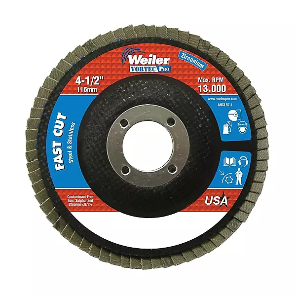 Weiler 804-31347 Vortec Pro Zirconia Alumina Type 29 Flap Disc, 120 Grit, 7/8", 13000 rpm, 4 1/2"