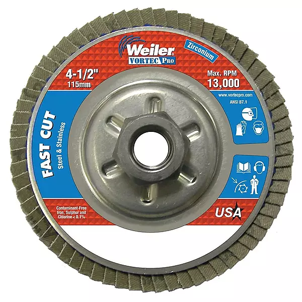 Weiler 804-31316 Vortec Pro Type 29 Flap Disc, Zirconia Alumina, 4.5in, 80 Grit, 5/8-11 UNC, 13000 RPM