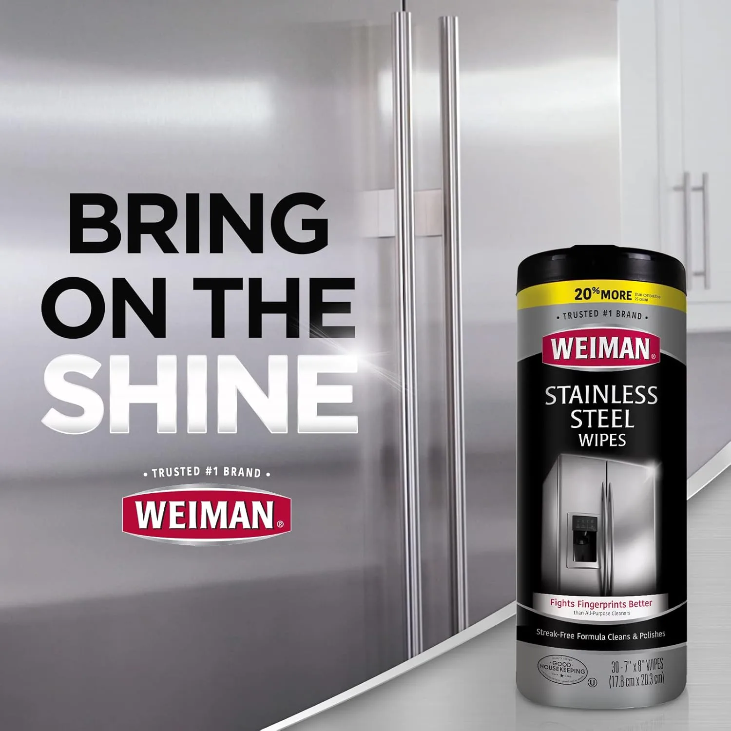 Weiman Stainless Steel Cleaner, 30 Count Cleaning Wipes, Removes Dirt, Grime, and Grease, No Streaks or Residue