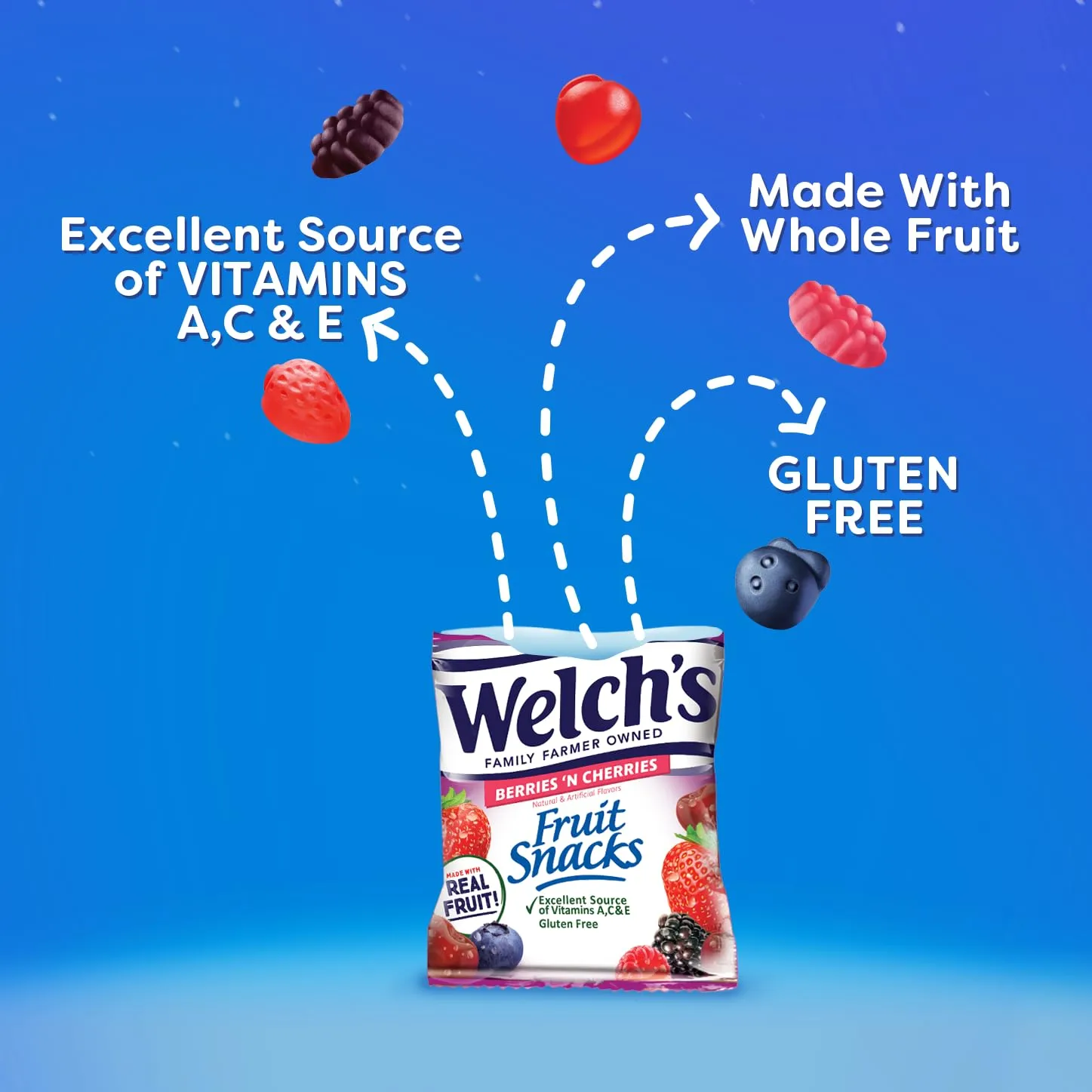 Welch's Fruit Snacks, Berries 'N Cherries, Individual Single Serve Bags, 0.8 oz (Pack of 40)