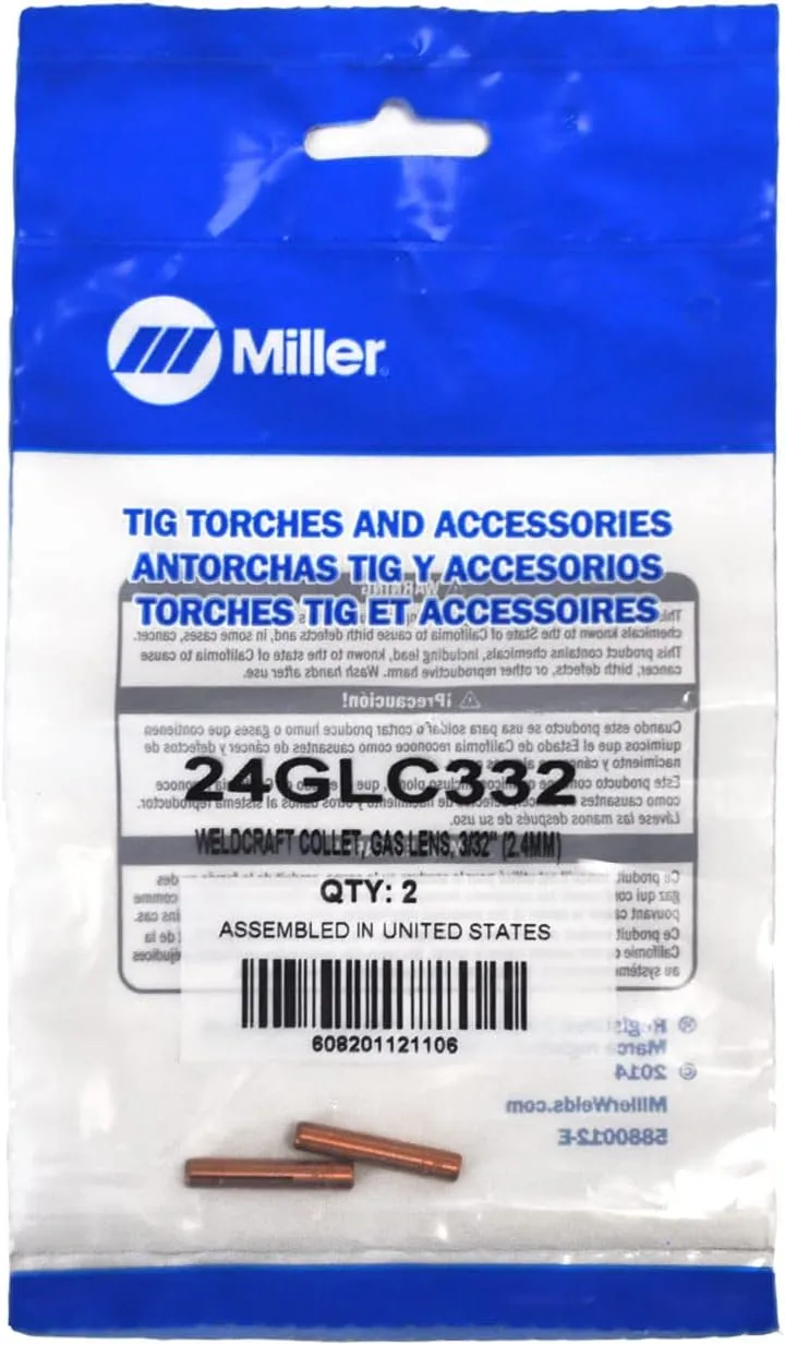 Miller Weldcraft 24GLC332 Collet, Gas Lens, 3/32" (2.4mm), 2 pack