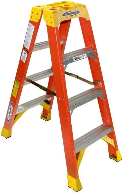 Werner (T6204) Twin Step Ladder, Fiberglass, Orange, 4' Length, 19.92" Width, 9" Height