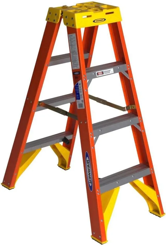 Werner (T6204) Twin Step Ladder, Fiberglass, Orange, 4' Length, 19.92" Width, 9" Height