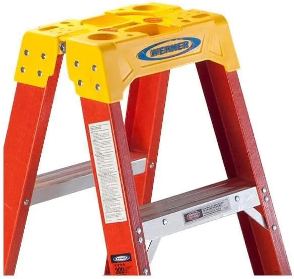 Werner (T6204) Twin Step Ladder, Fiberglass, Orange, 4' Length, 19.92" Width, 9" Height