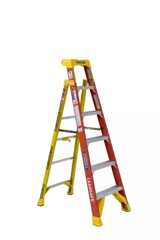 Werner L6206 Type IA Fiberglass Leaning Ladder, 5 Steps, Orange/Yellow, 300lb Load Capacity, 6' Length, 24" Width