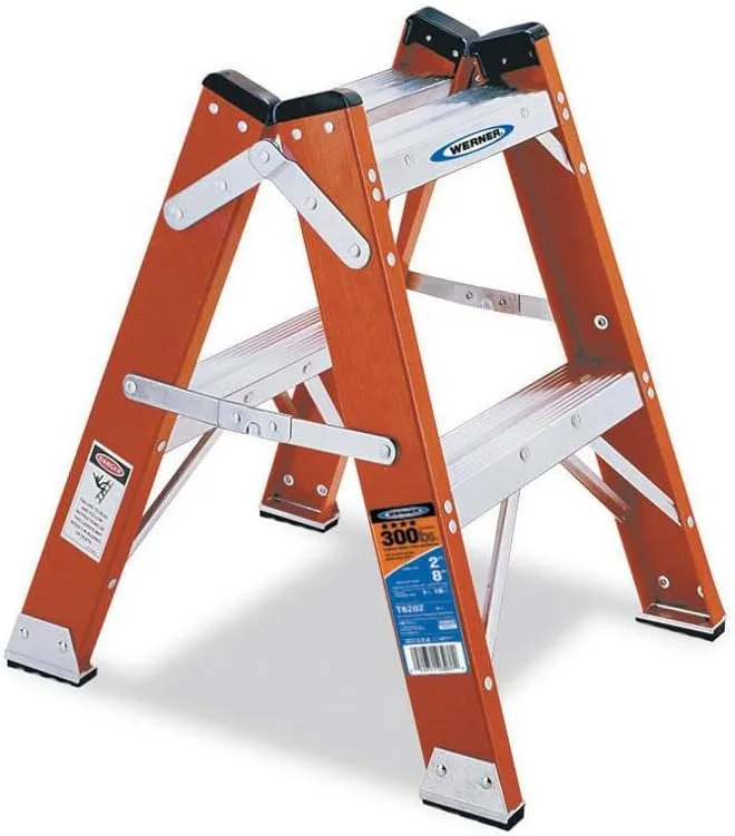 Werner T6202 Fiberglass Twin Step Stool, 2-Foot, 300 lb Capacity