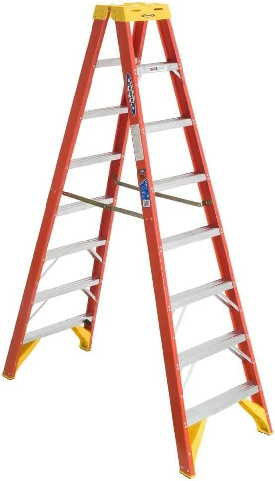 Werner (T6208) 8 ft Twin Step Ladder, Fiberglass, 300 lb Capacity