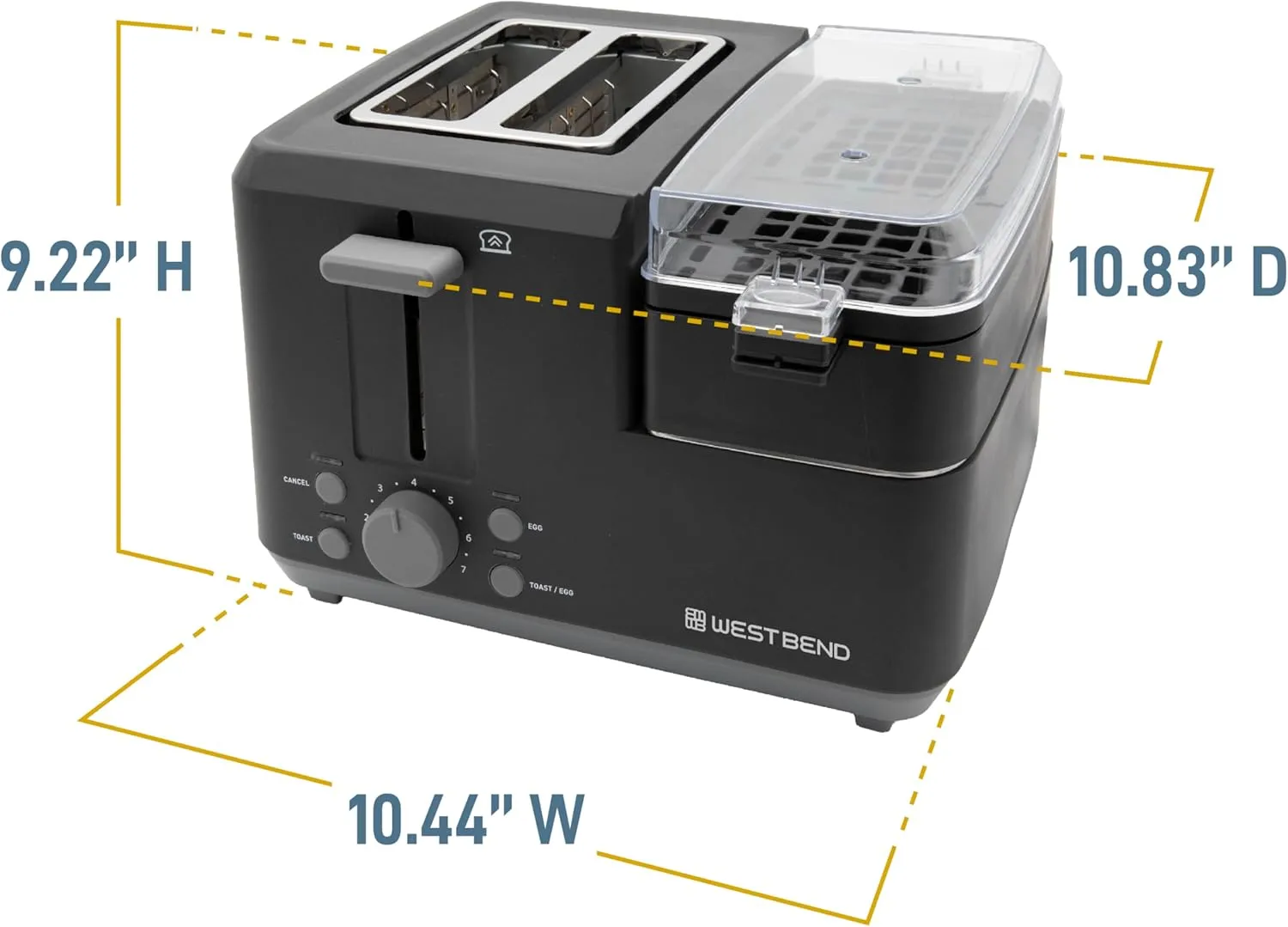 West Bend Breakfast Station 2-Slice Toaster and Egg Cooker/Poacher with Removable Pre-Cooked Meat and Vegetable Warming Tray