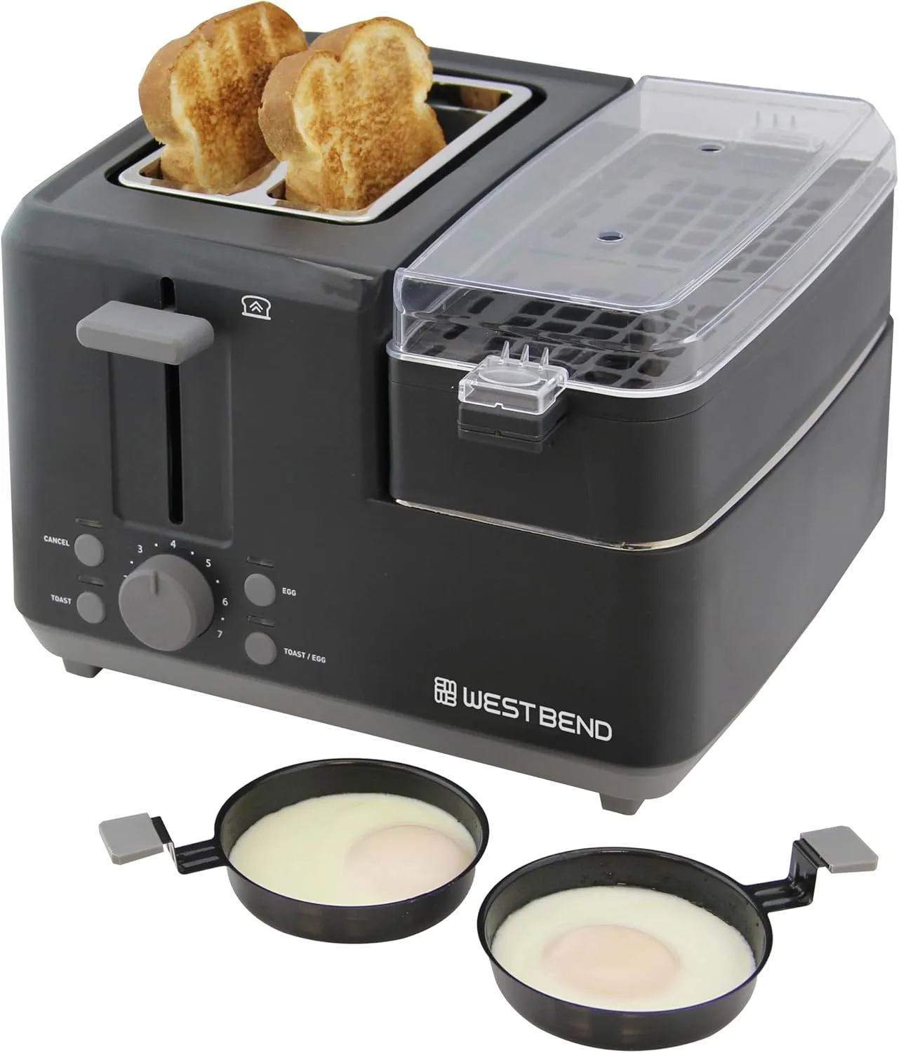 West Bend Breakfast Station 2-Slice Toaster and Egg Cooker/Poacher with Removable Pre-Cooked Meat and Vegetable Warming Tray