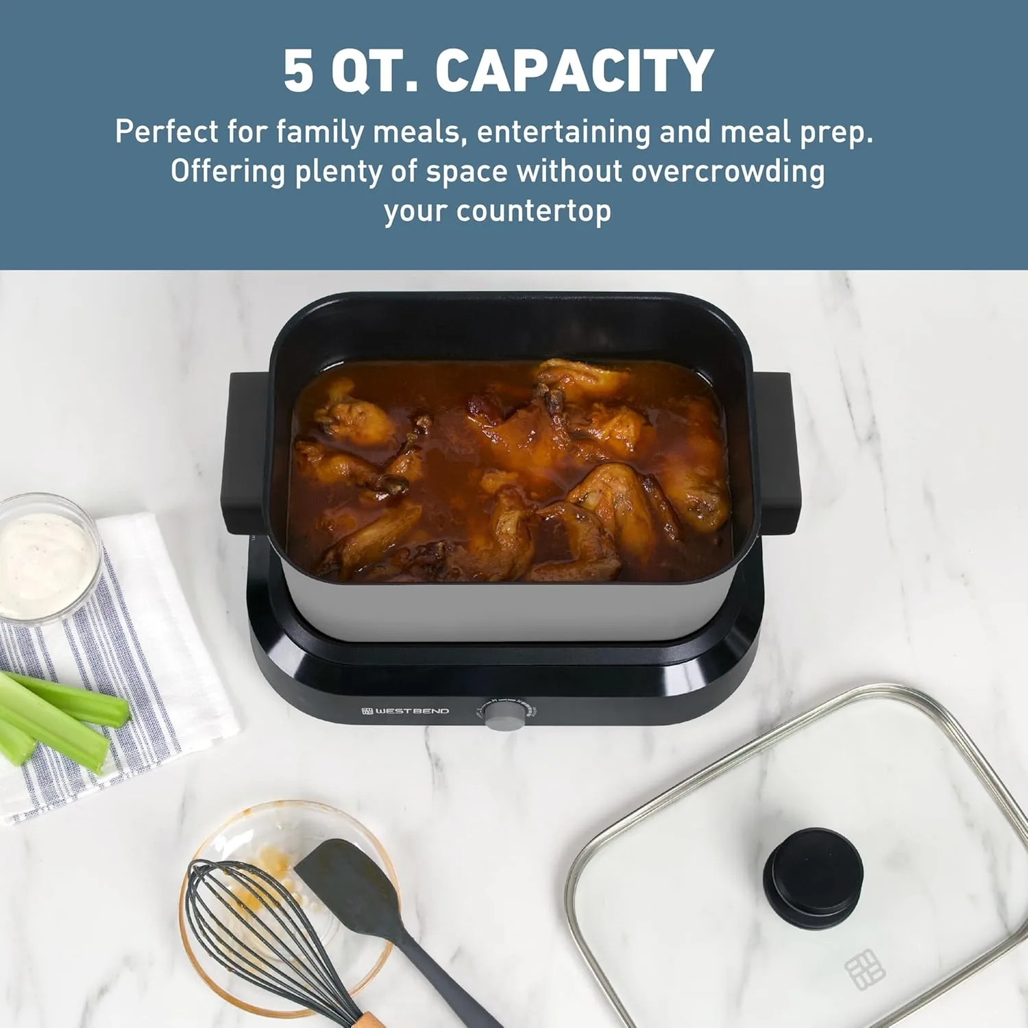 West Bend Versatility Slow Cooker Large Capacity Non-stick Cooking Vessel & Variable Temperature Heating Base Includes