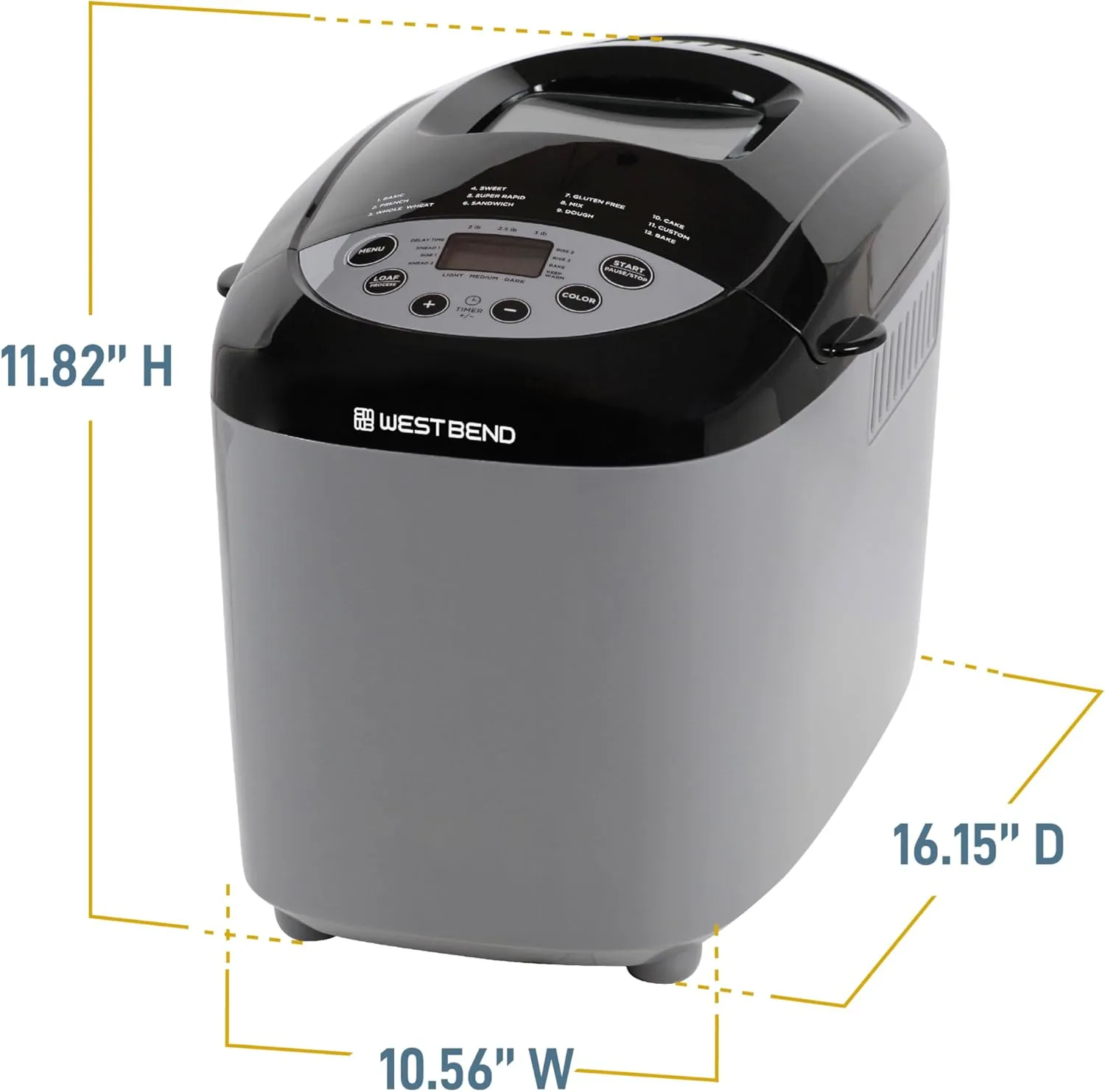 West Bend Hi-Rise Bread Maker Machine Programmable 12 Programs Including Gluten Free & 3 Loaf Sizes and Crust Colors