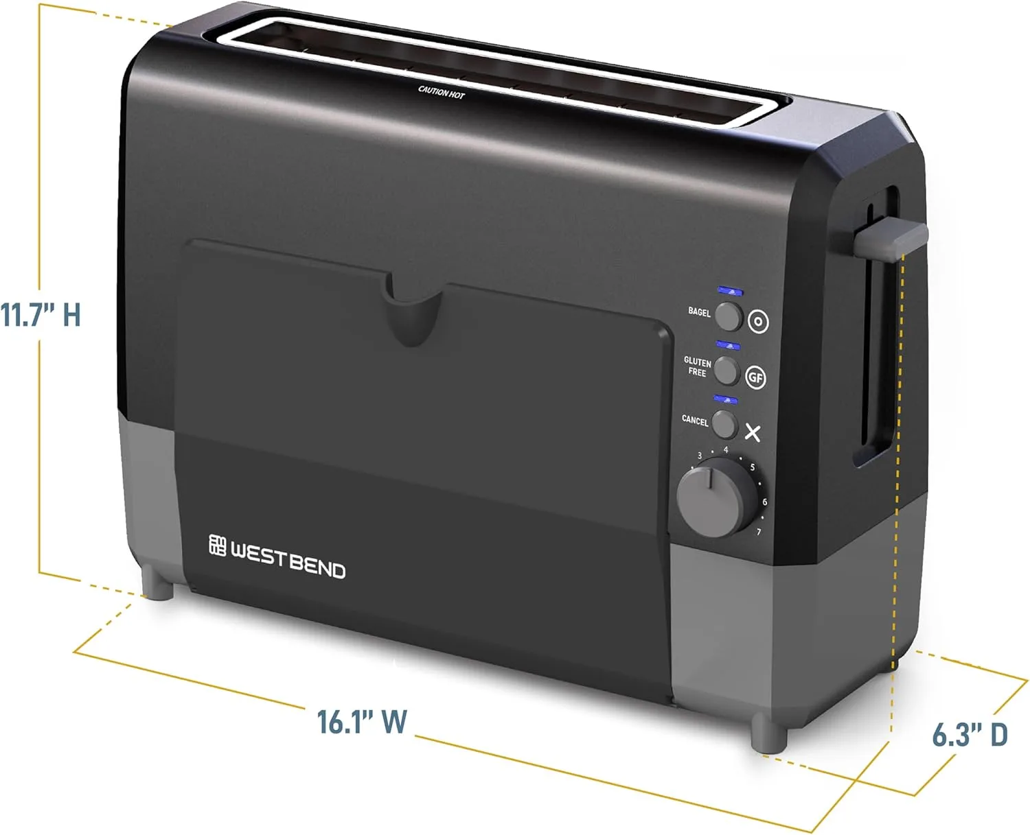 West Bend QuikServe Toaster, 2-Slice Wide-Slot Slide-Through Bread Toaster with Bagel and Gluten-Free Settings