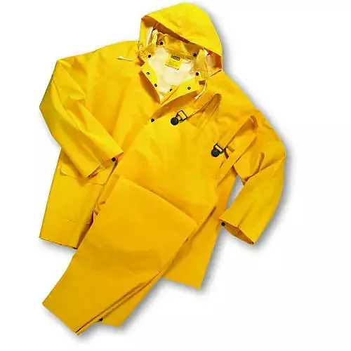West Chester 4035/XXXXXL 35mL PVC Over Polyester 3Pcs Rain Suit, Detachable Hood - Yellow Each