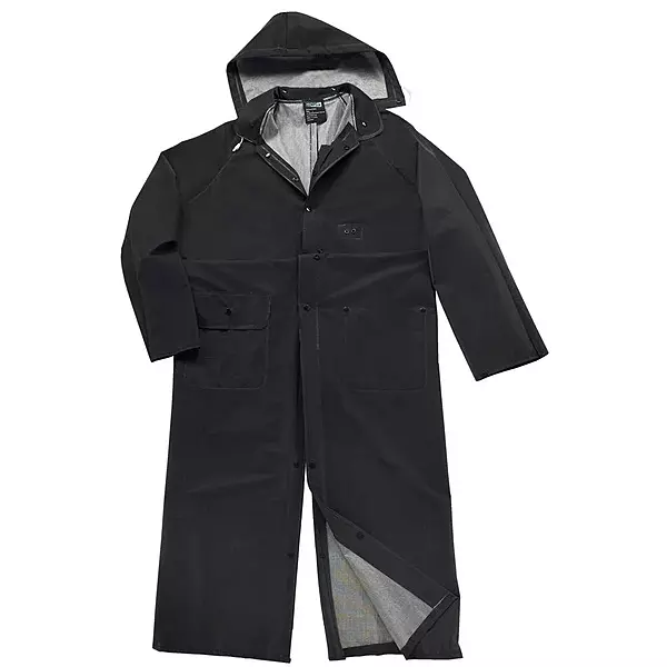 West Chester 4160BFR/3XL Limited Flammability - PVC Over Polyester 60" Rider Coat, Detachable Hood - Black Each