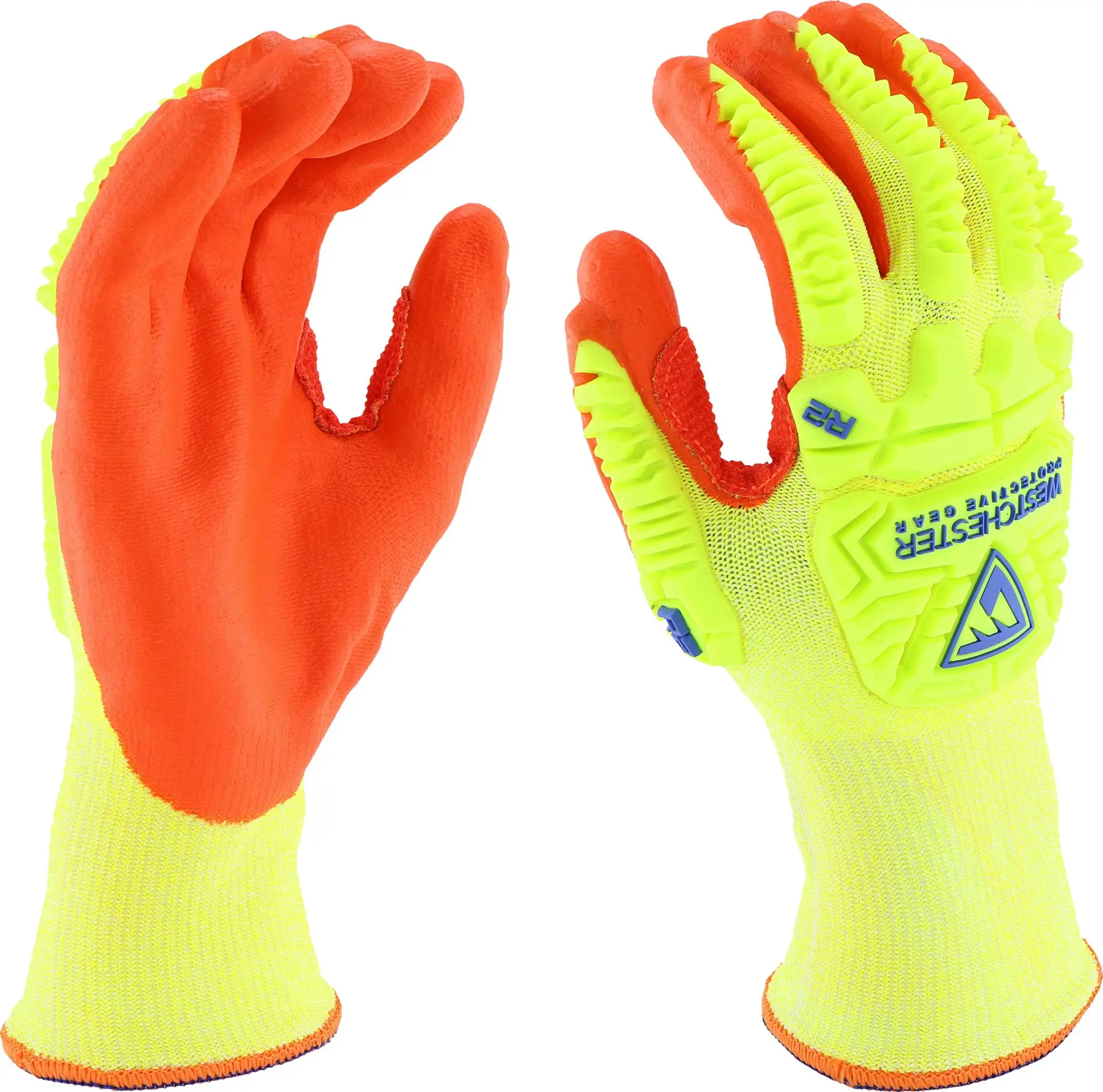 West Chester HVY710HSNFB Hi-Vis HPPE Nitrile Palm Coated Gloves – Small, Yellow/Orange