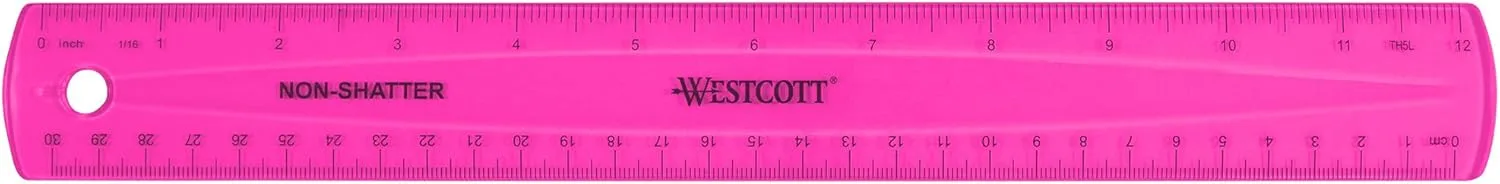 Westcott Shatterproof Ruler, Assorted Translucent Colors, 12" (Pack of 3) Single (Pack of 3) Shatterproof