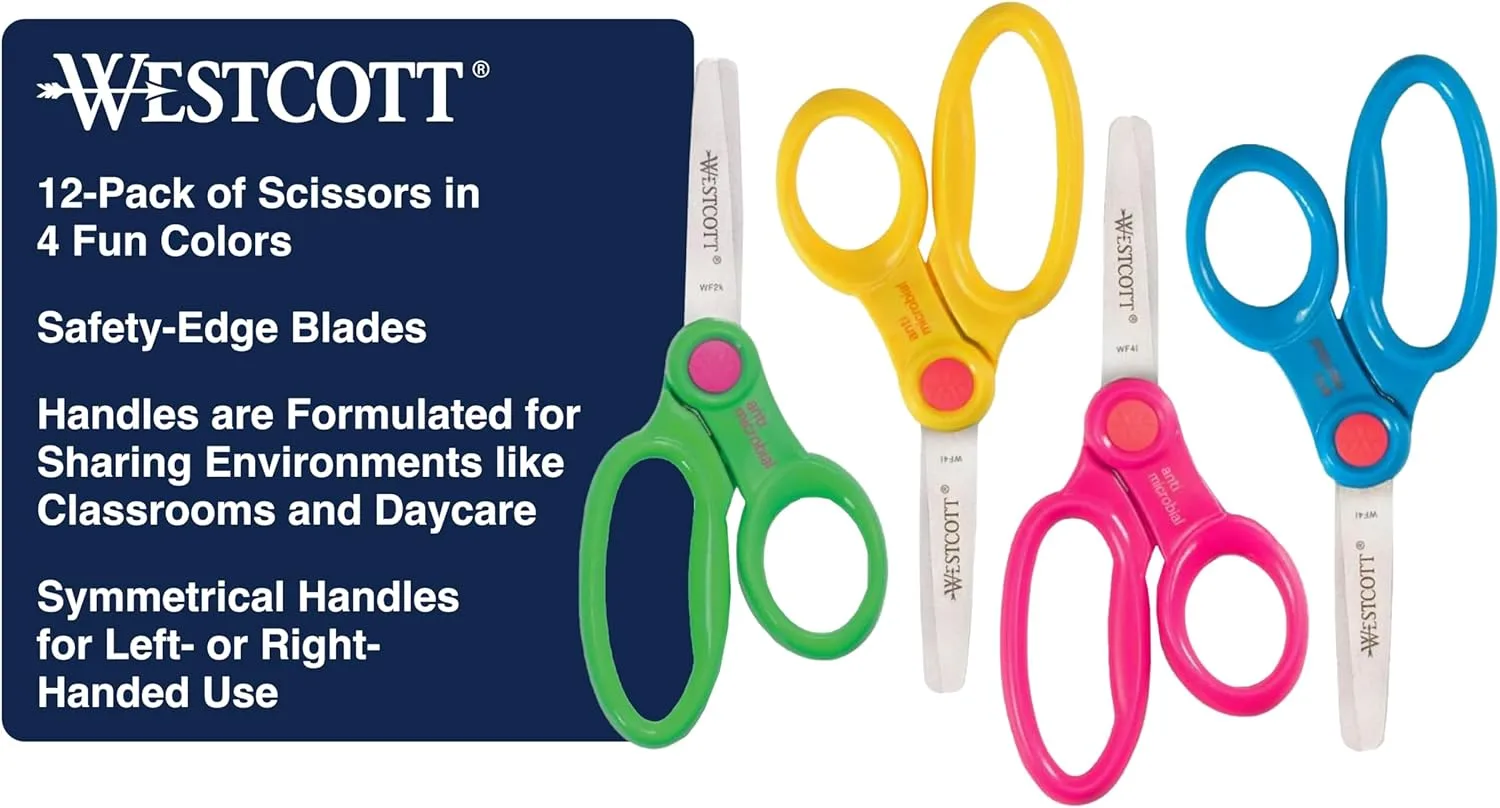 WESTCOTT 5-Inch Kids Safety Scissors, 12-Pack