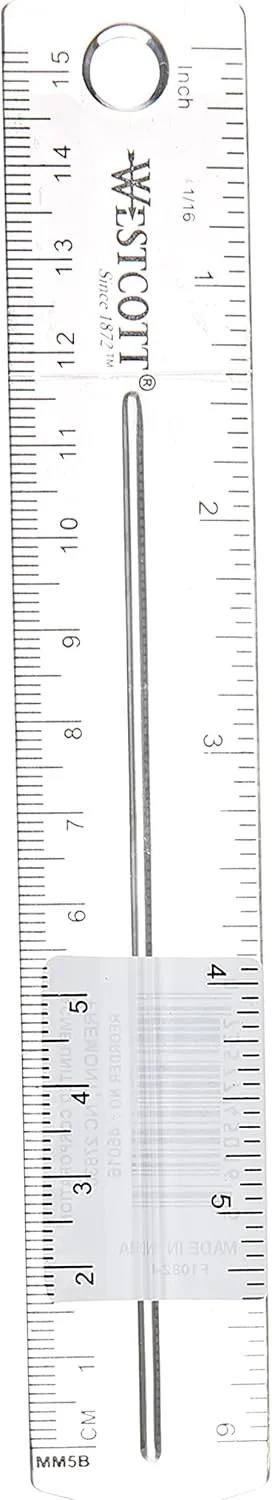 Westcott Shatter-Resistant Plastic Ruler, 6 in Clear (45016)
