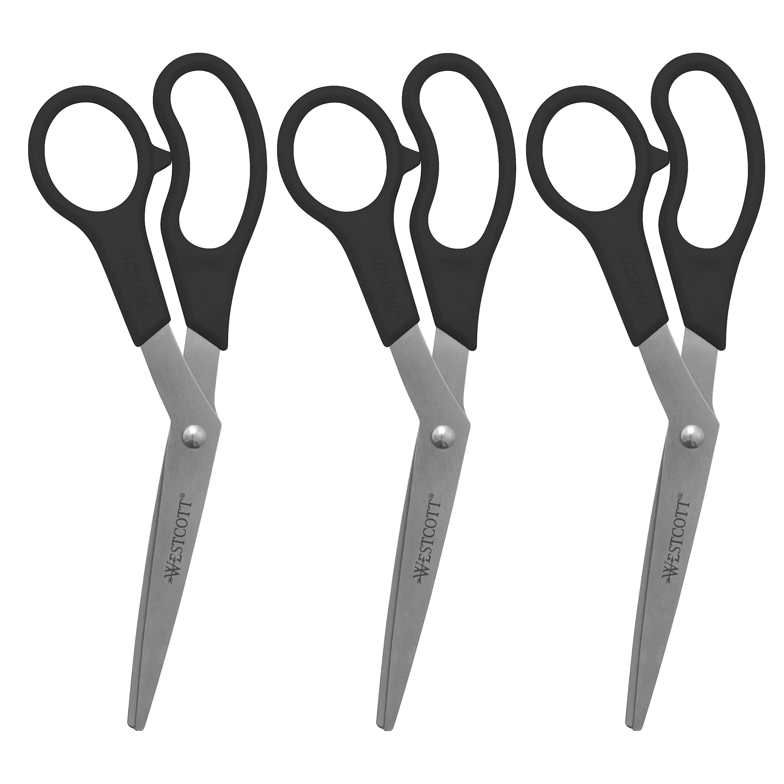 Westcott All-Purpose Value Scissors, 8in Bent, Pack of 3, Black