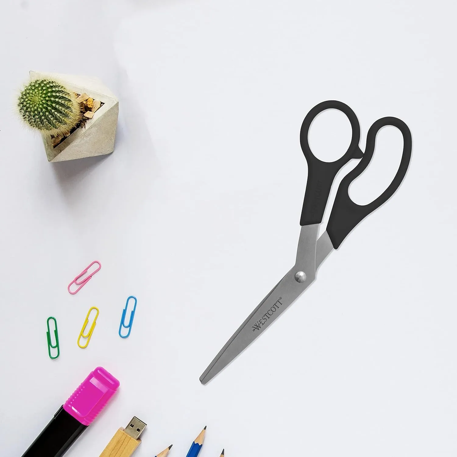 Westcott All-Purpose Value Scissors, 8in Bent, Pack of 3, Black
