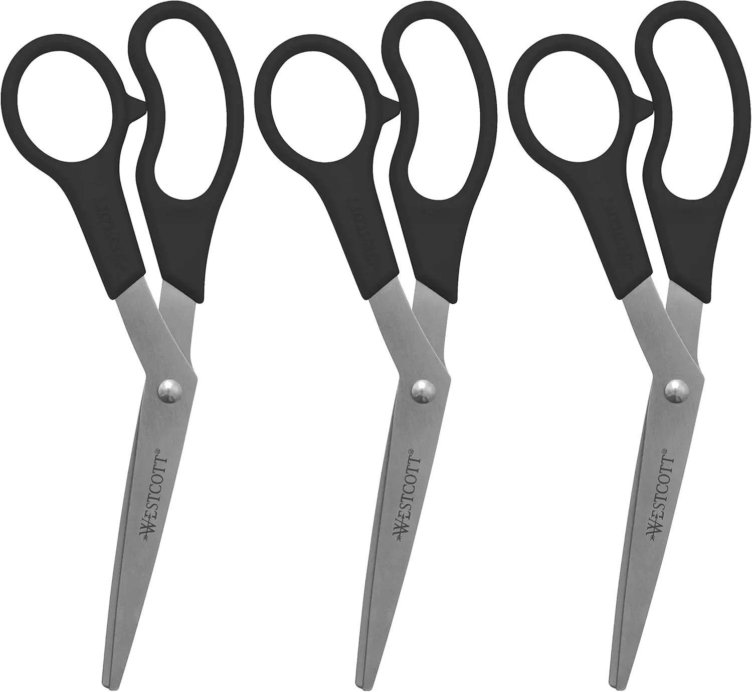 Westcott All-Purpose Value Scissors, 8in Bent, Pack of 3, Black