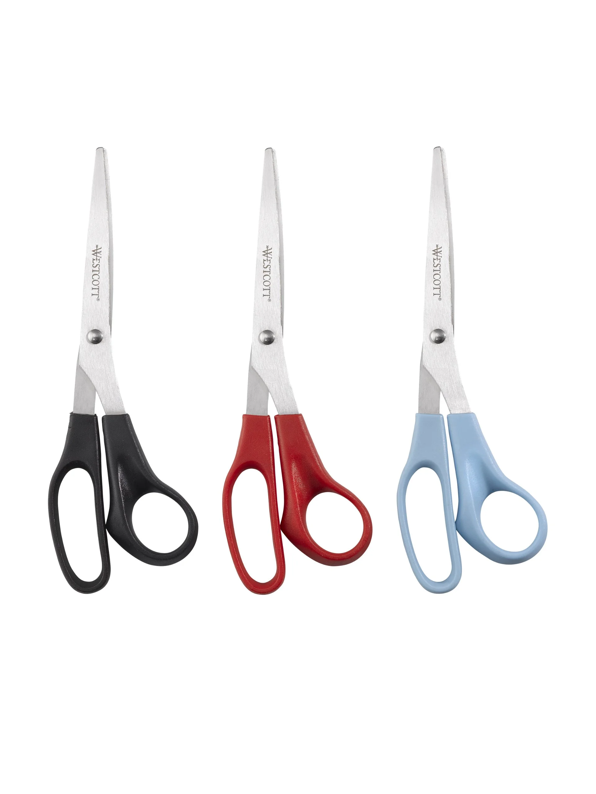 Westcott All Purpose Value Stainless Steel Scissors, 8in, Pointed, Assorted Colors, 3-Pack