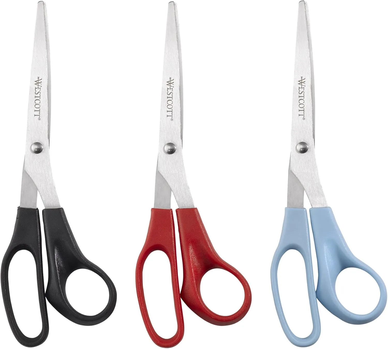 Westcott All Purpose Value Stainless Steel Scissors, 8in, Pointed, Assorted Colors, 3-Pack
