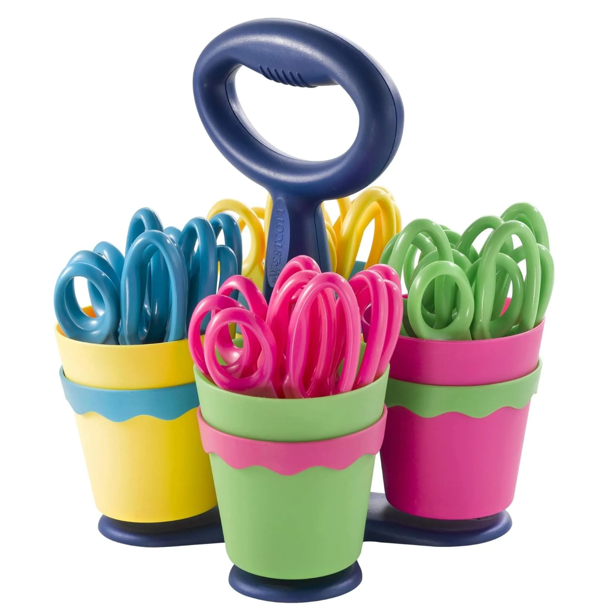 Westcott School Scissor Caddy and 5-Inch Blunt Safety Scissors for Kids, Assorted, 24 Pack (14756)