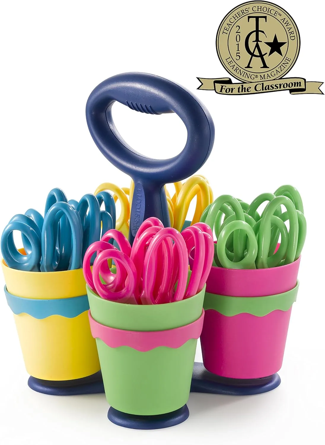 Westcott School Scissor Caddy and 5-Inch Blunt Safety Scissors for Kids, Assorted, 24 Pack (14756)