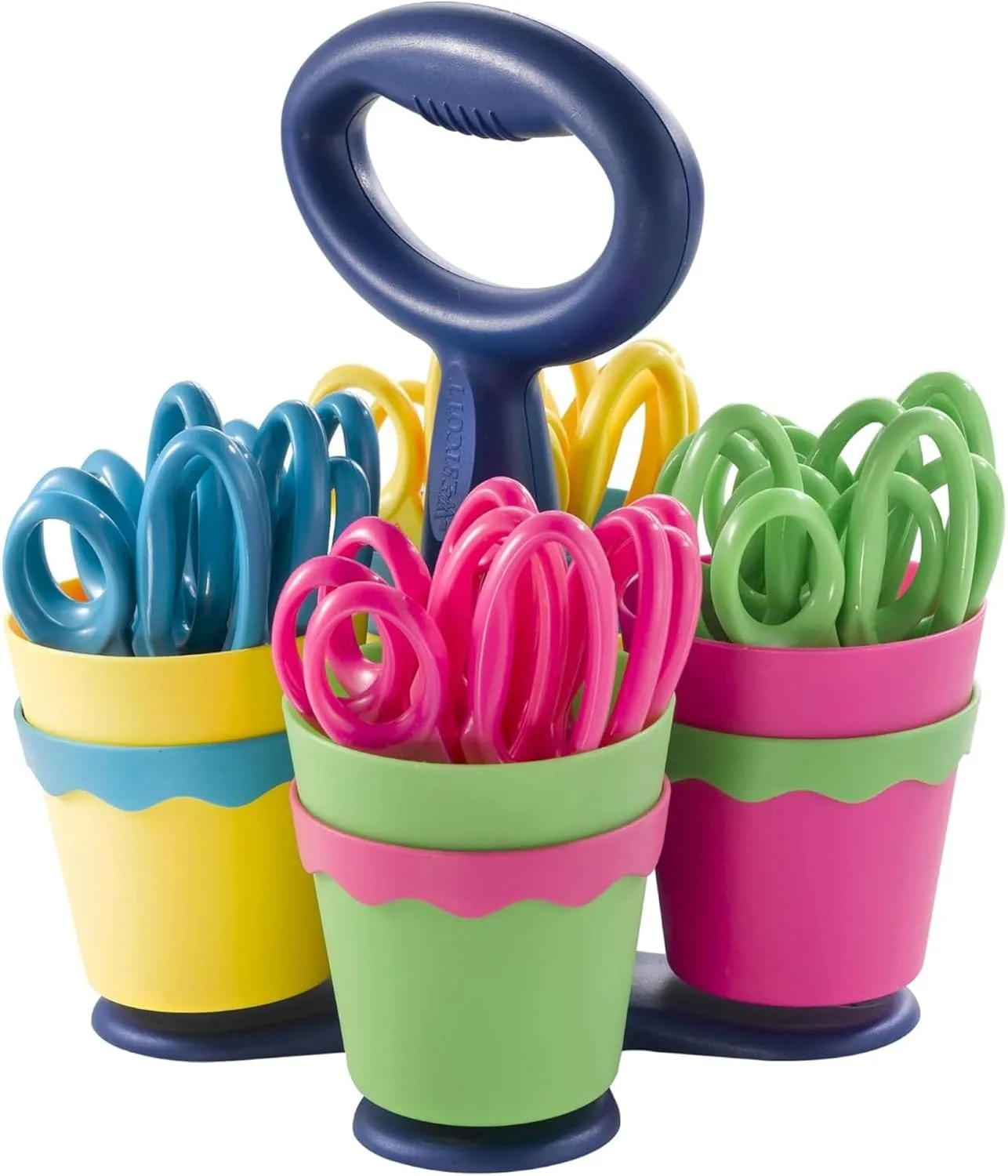 Westcott School Scissor Caddy and 5-Inch Blunt Safety Scissors for Kids, Assorted, 24 Pack (14756)