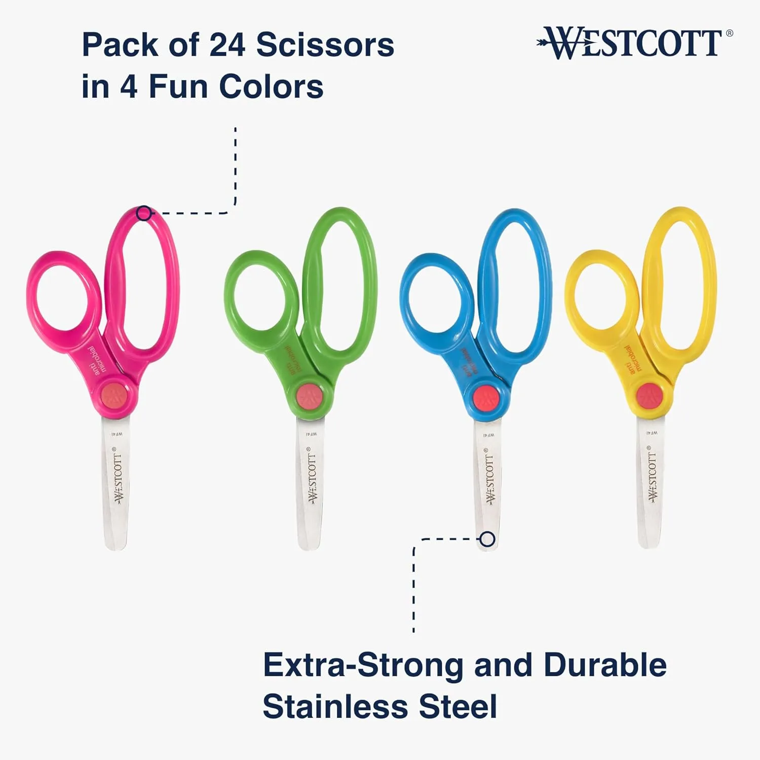 Westcott School Scissor Caddy and 5-Inch Blunt Safety Scissors for Kids, Assorted, 24 Pack (14756)