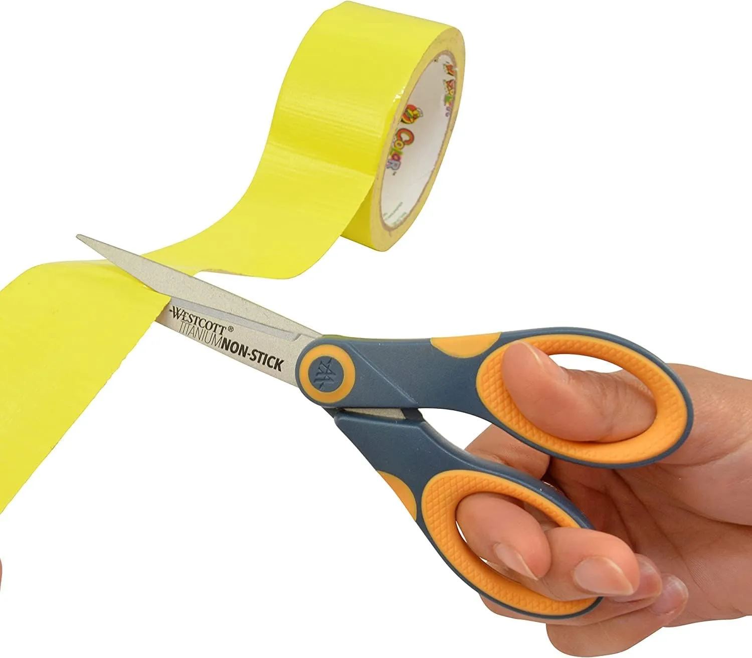 Westcott Titanium Bonded Non-Stick Scissors, 7in, Pointed, Gray/Yellow