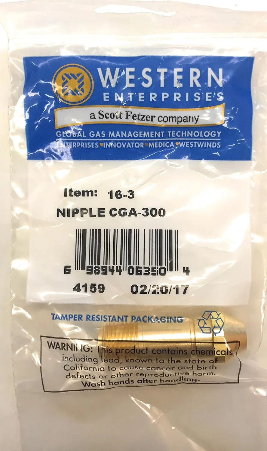 Western Enterprises#16-3, PKGD:CGA 300 NPL 1/4MPT 1.937"