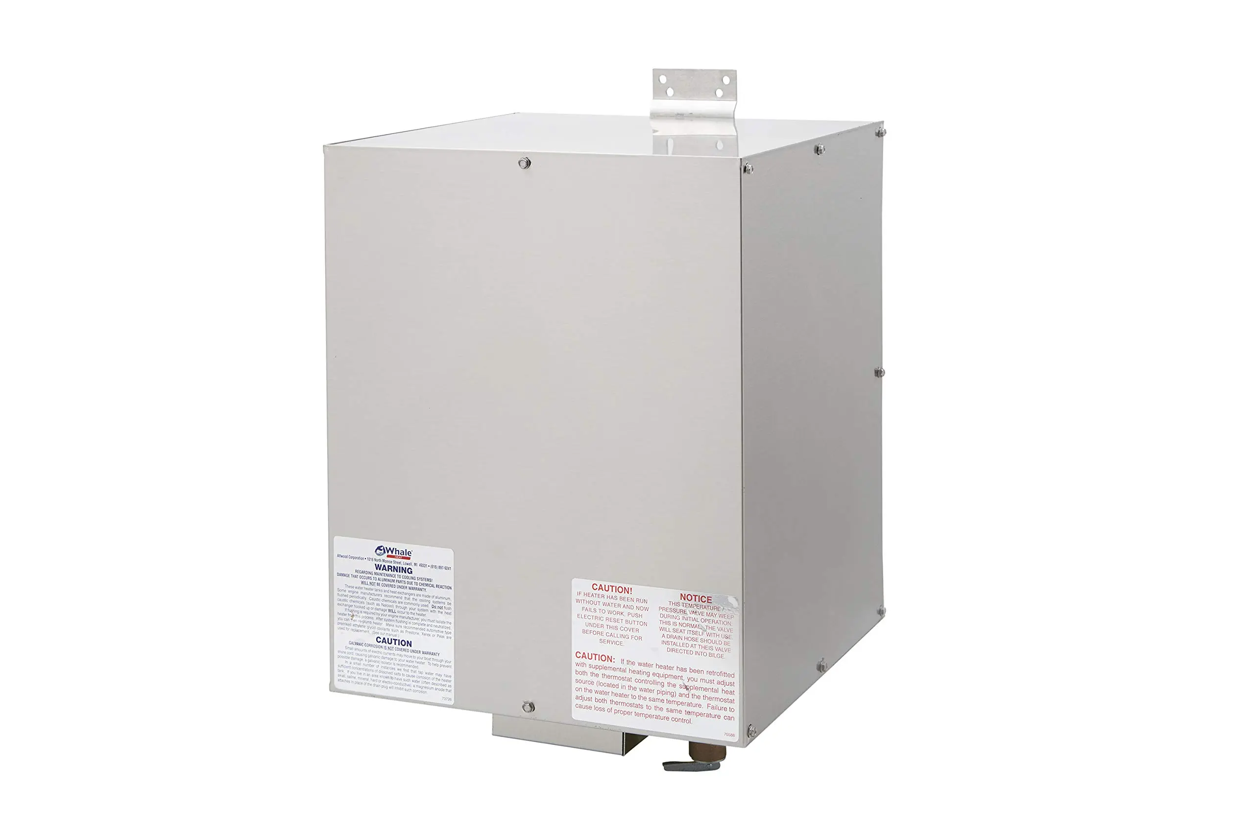 Whale F700 Water Heater, 6 Gal., 120V, 100 PSI, Horizontal Mount, Double-Wall Front Heat Exchanger, Stainless Steel Exterior